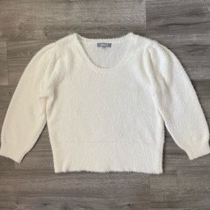 Marled Reunited White Fuzzy Puff Sleeve Sweater Extra Large